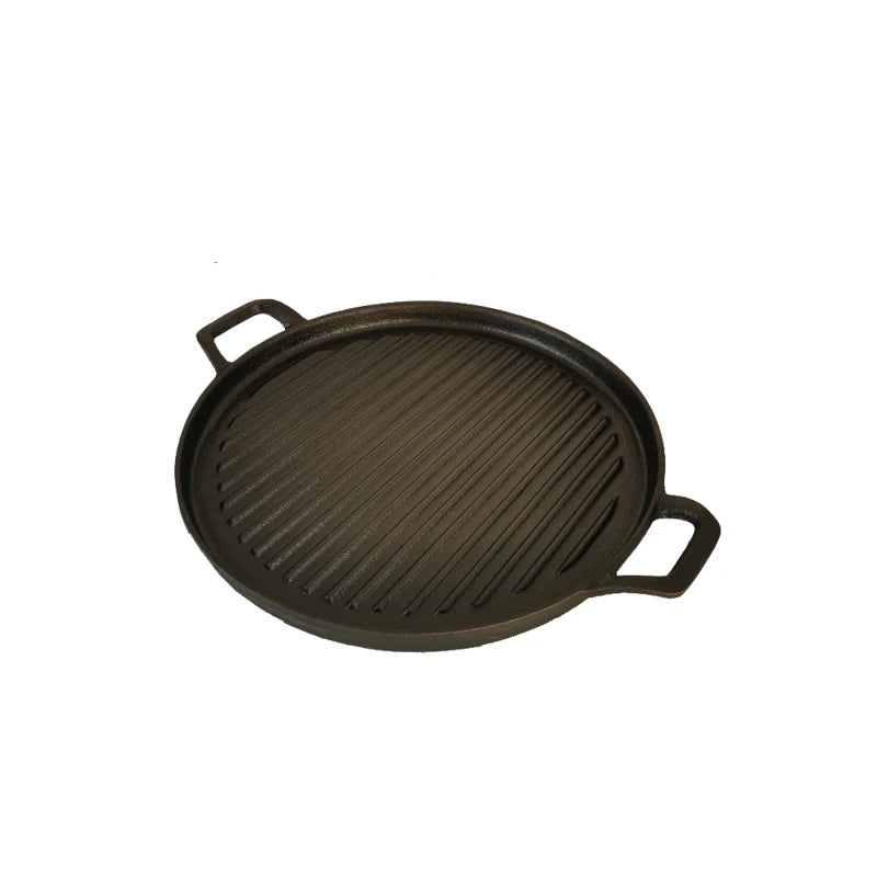 Striped Round Cast Iron Frying Pan, Uncoated Grill Pan, Grill Pan, 31cm