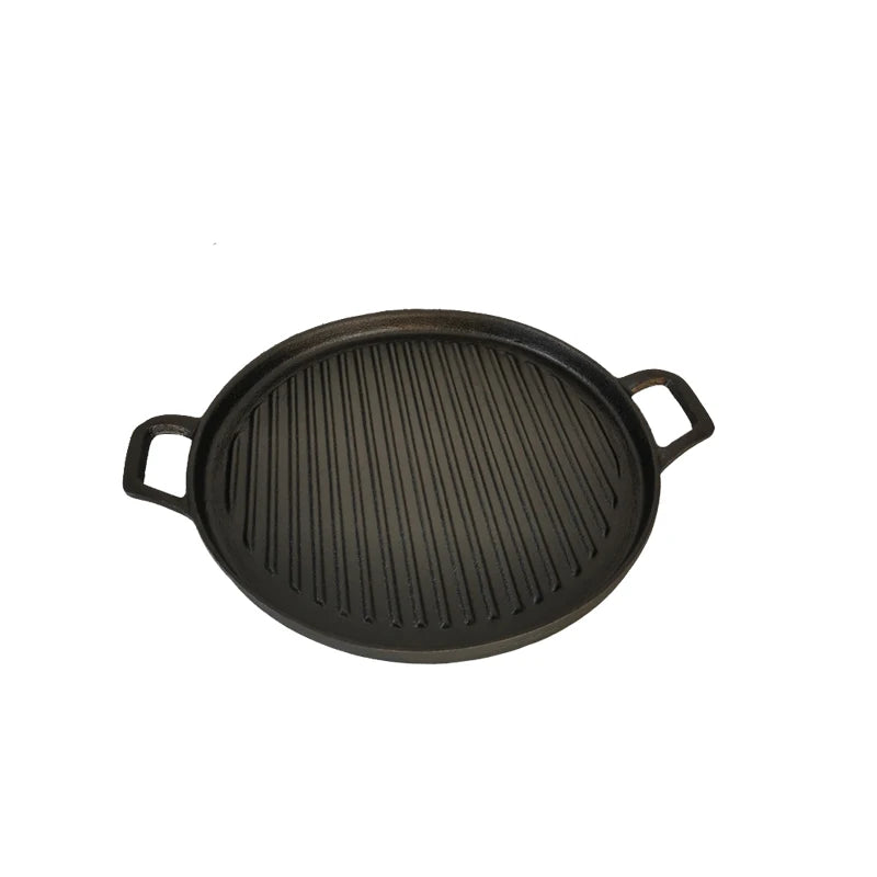 Striped Round Cast Iron Frying Pan, Uncoated Grill Pan, Grill Pan, 31cm