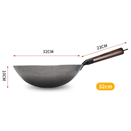 Iron Wok Chinese Traditional Handmade Wok For Kitchen Non-coating Pan Wooden Handle For Gas Cookware 1 to 2 People