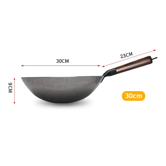 Iron Wok Chinese Traditional Handmade Wok For Kitchen Non-coating Pan Wooden Handle For Gas Cookware 1 to 2 People