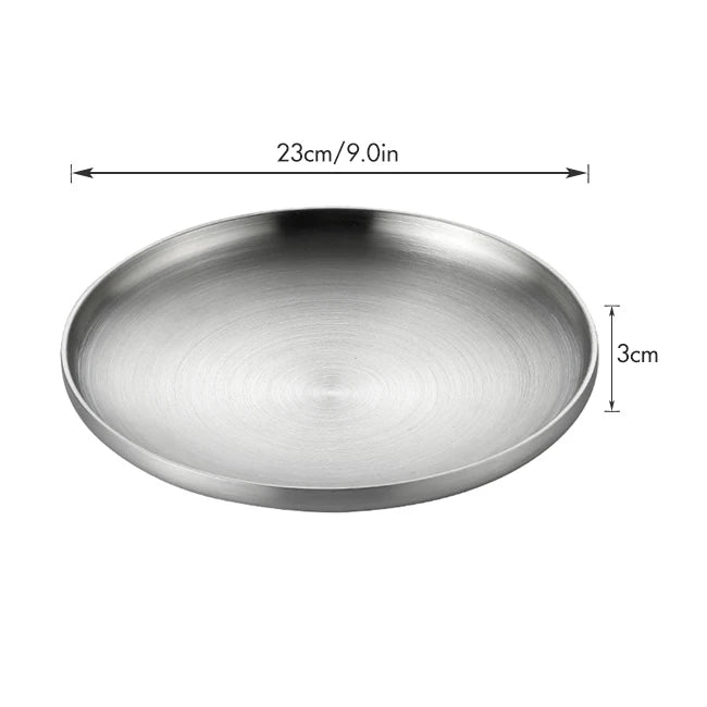 304 Stainless Steel Round Plate, Double-Walled Insulated Dinner Plate, Plates for Snack, Dishes & Fruit