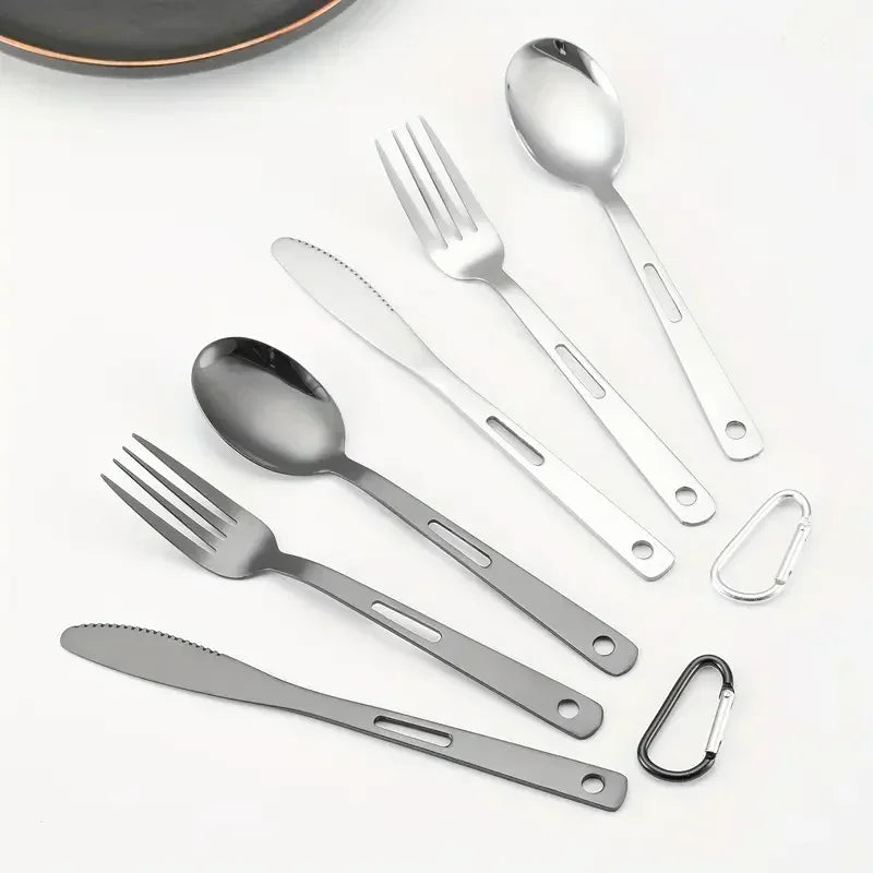 Spoon Fork Knife Sets Stainless Steel Outdoor Tableware with Storage Bag For Home Travel Camping Picnic Portable Tools