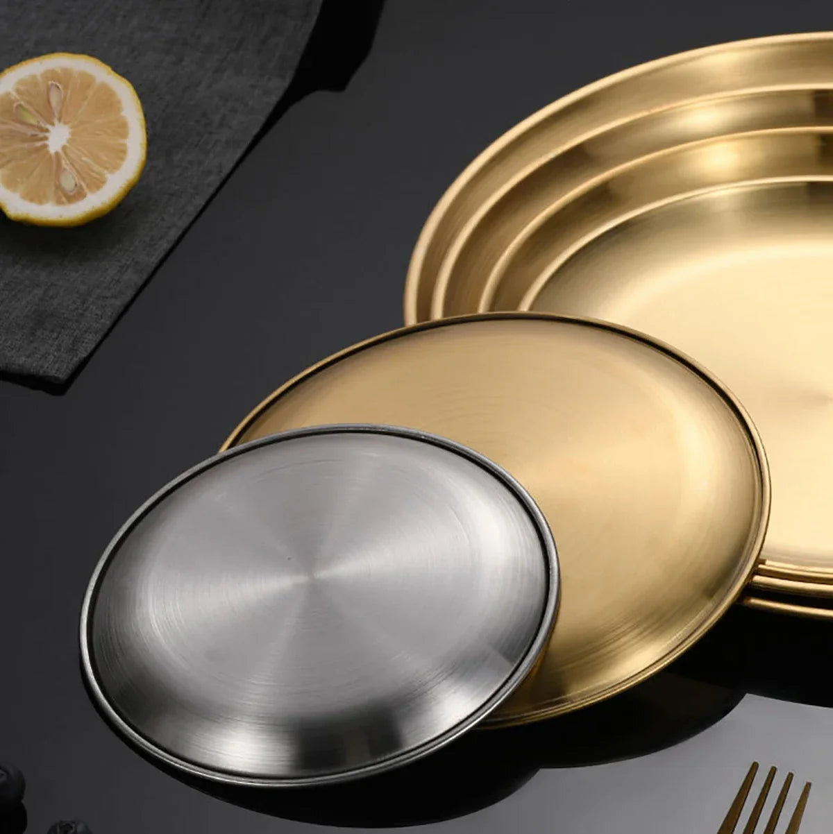 3/7/10pcs Stainless Steel Plate Set BBQ Fried Chicken Barbecue Meat Plate Vegetable Fruit Storage Tray Party Cake Dessert Plate