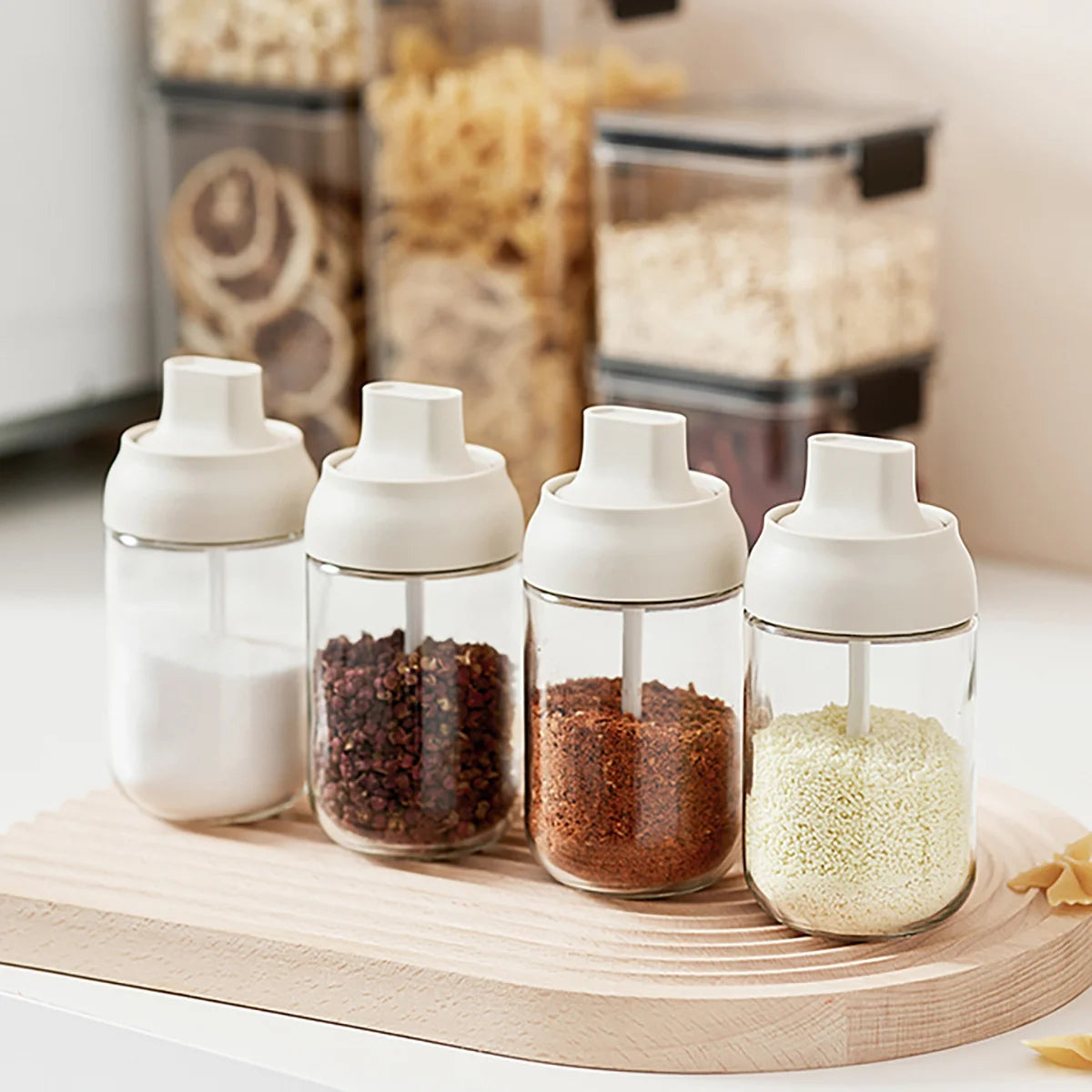 Spice Containers Glass Kitchen Condiment Containers with Lids Small Spoons for Spice Jars Moisture-Proof Seasonings Container