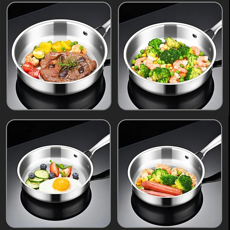 316 Stainless Steel Fry Pan Mini Stir-fry Pans For 1-2 Person 16/18cm Small Cooking Pot General Use For Gas And Induction Cooker