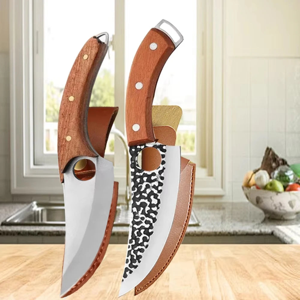 Multipurpose Chef Knives Meat Cleaver Kitchen Knife Hand-Forged Boning Knife Wooden Handle Stainless Steel Hammer Butcher Knife