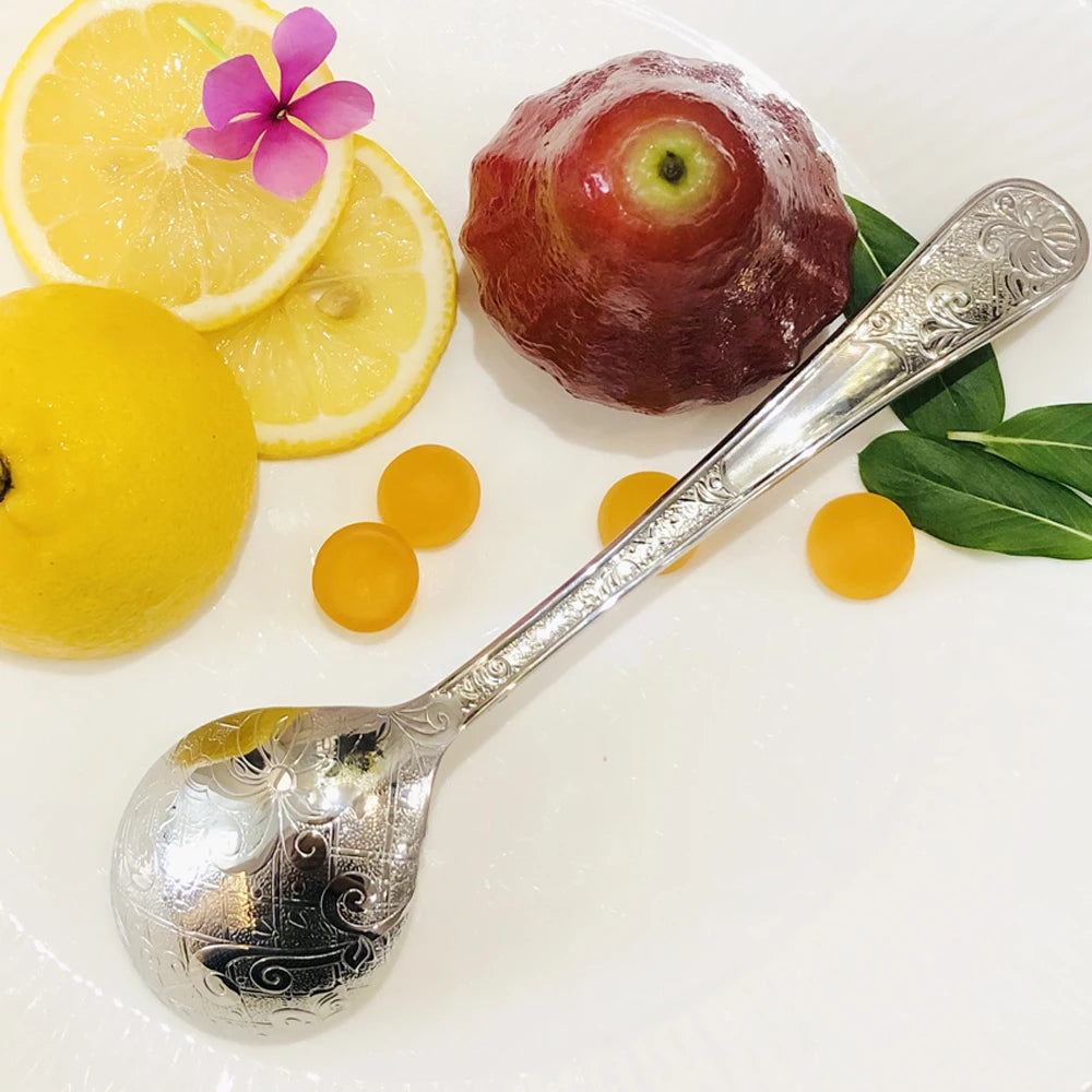 Super Exquisite 3pcs Spoon Set Classical Design Retro Stone Texture Ladle/Rice Scoop Floral Pattern Round-Tip Spoons Tableware