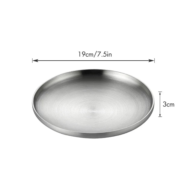 304 Stainless Steel Round Plate, Double-Walled Insulated Dinner Plate, Plates for Snack, Dishes & Fruit