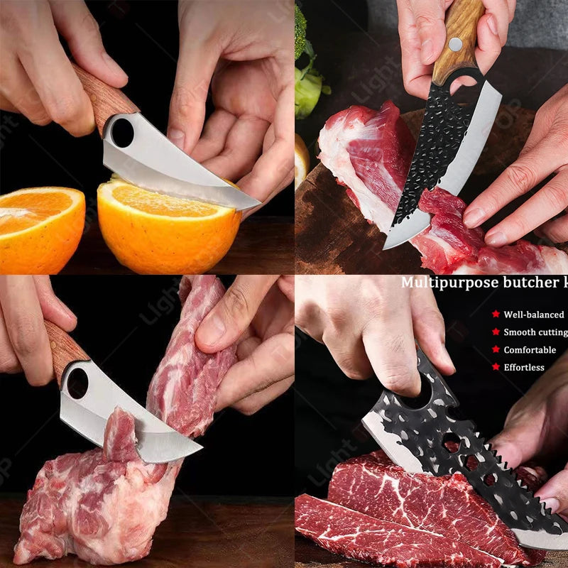 Multipurpose Chef Knives Meat Cleaver Kitchen Knife Hand-Forged Boning Knife Wooden Handle Stainless Steel Hammer Butcher Knife