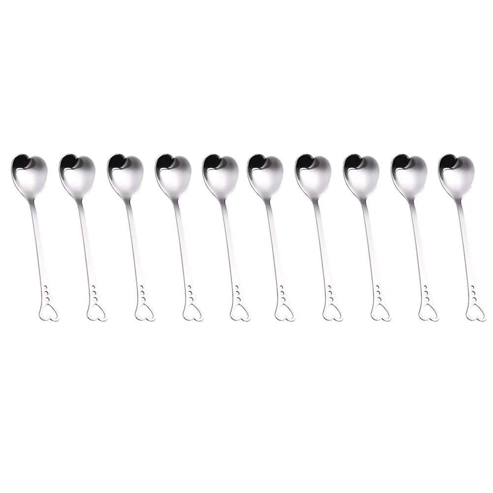 10Pcs Heart Shaped Spoons Stainless Steel Alloy Dessert Spoon Cake Spoon Sugar Spoon Coffee Spoon Tea Spoon Serving Spoon
