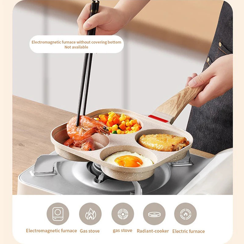 Four-hole Frying Pot Pan Thickened Pan Non-stick Egg Pancake Steak Pan Cooking Egg Ham Pans Breakfast Maker Cookware
