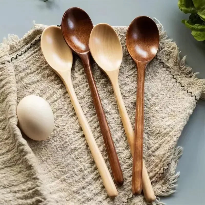 Long Wooden Teaspoons Kitchen Cooking Utensils for Soup Tea Honey Stirring Spoon Ladle Soup Spoon and Fork