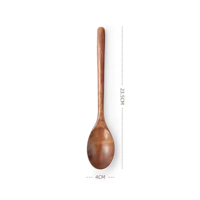Long Wooden Teaspoons Kitchen Cooking Utensils for Soup Tea Honey Stirring Spoon Ladle Soup Spoon and Fork