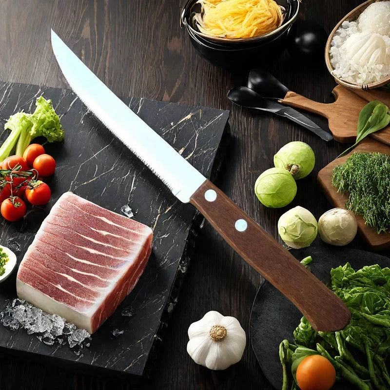 Kitchen knife with sawtooth edge, steak knife, wooden handle, stainless steel 1/2/4/8 piece set, kitchen accessory fruit knife