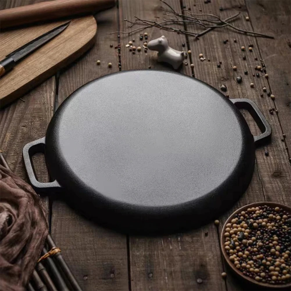 Cast Iron Skillet Pan with Dual Handles Non-Stick BBQ Camping Fry Pan Steak Pork Chicken Cooking Pot Kitchen Outdoor BBQ Grill