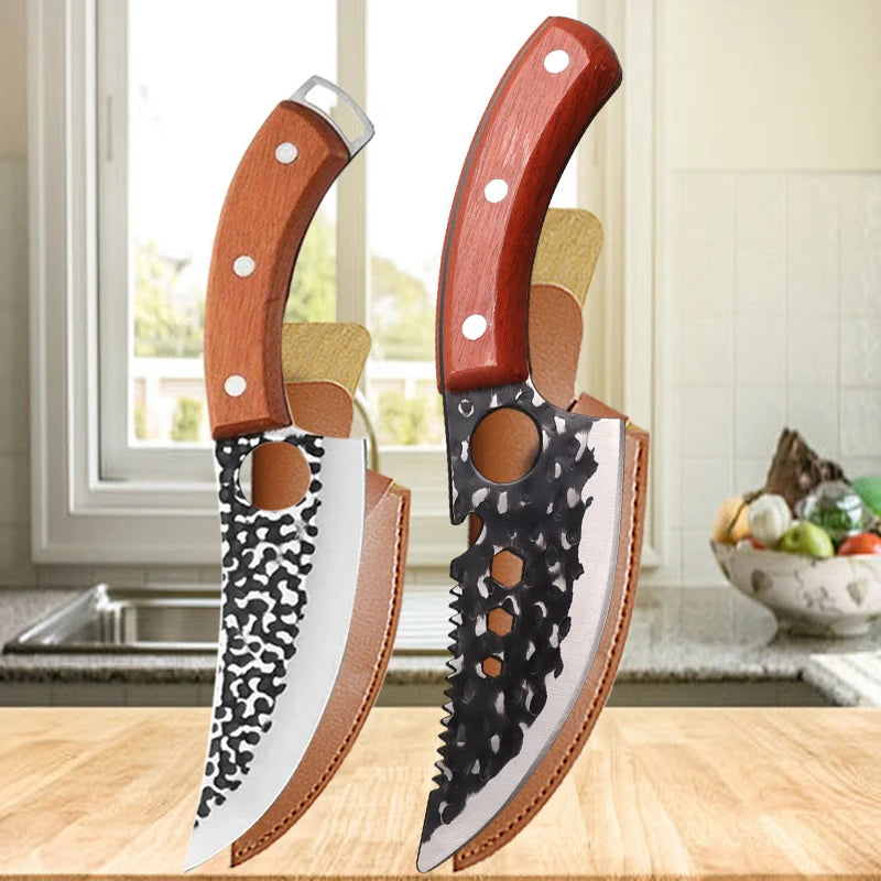 Multipurpose Chef Knives Meat Cleaver Kitchen Knife Hand-Forged Boning Knife Wooden Handle Stainless Steel Hammer Butcher Knife
