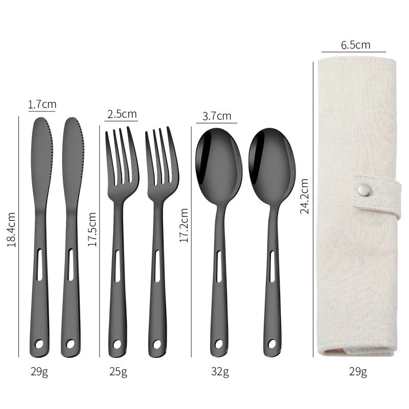 Spoon Fork Knife Sets Stainless Steel Outdoor Tableware with Storage Bag For Home Travel Camping Picnic Portable Tools