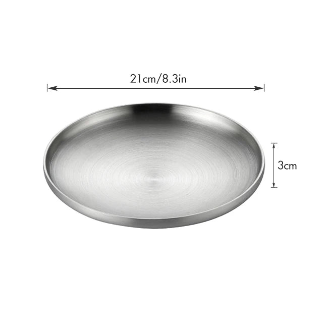 304 Stainless Steel Round Plate, Double-Walled Insulated Dinner Plate, Plates for Snack, Dishes & Fruit