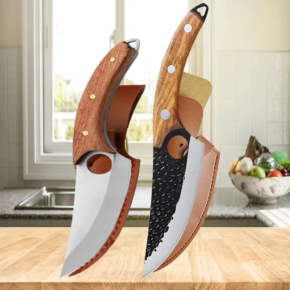 Multipurpose Chef Knives Meat Cleaver Kitchen Knife Hand-Forged Boning Knife Wooden Handle Stainless Steel Hammer Butcher Knife