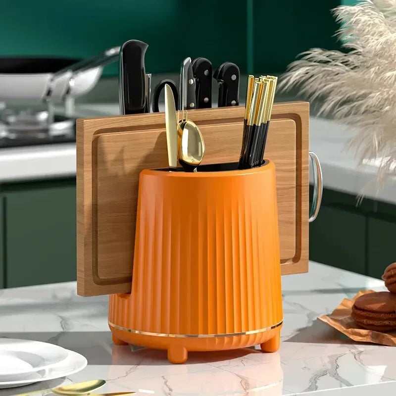 1Pc Rotating Knife Holder,Utensil Holder Cutlery,Spoon Chopsticks Fork Storage Holder Organizer,Multifunctional Kitchen Storage