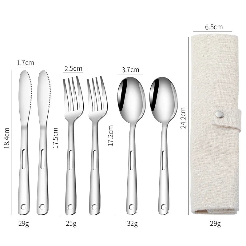 Spoon Fork Knife Sets Stainless Steel Outdoor Tableware with Storage Bag For Home Travel Camping Picnic Portable Tools