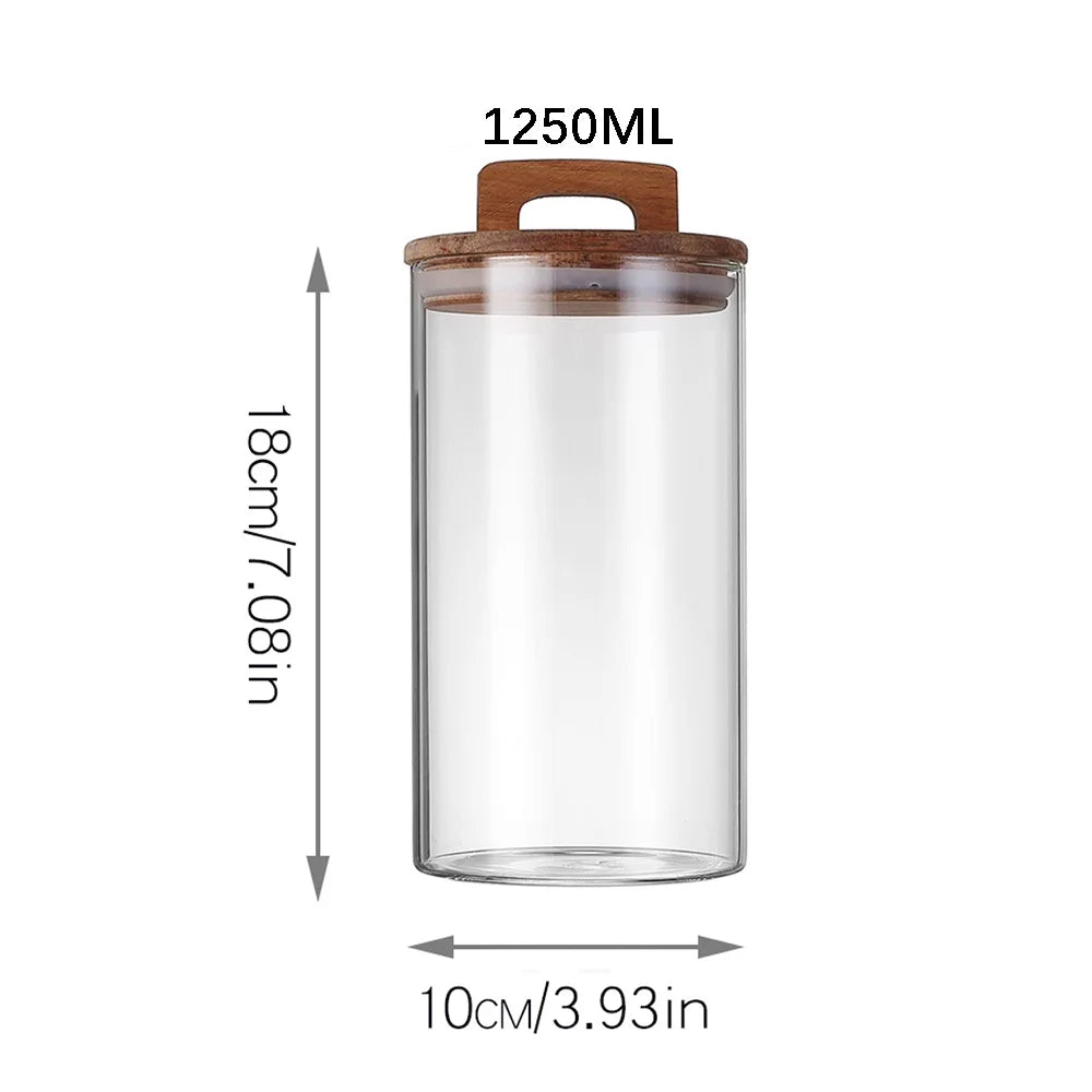 1pc Glass Storage Jar with Wood Lid,Transparent,Resistant Container for Kitchen Food,Nuts,Candy,Spices,Glass Storage Canisters