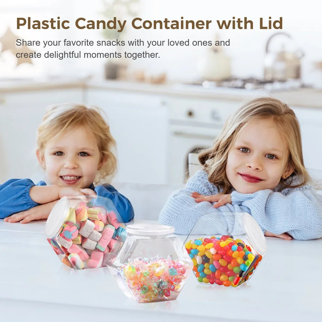 4Pcs Plastic Hexagon Candy Jars Plastic Cookie Jars 72oz Food Storage Container Reusable Cookie Container Countertop Organizer