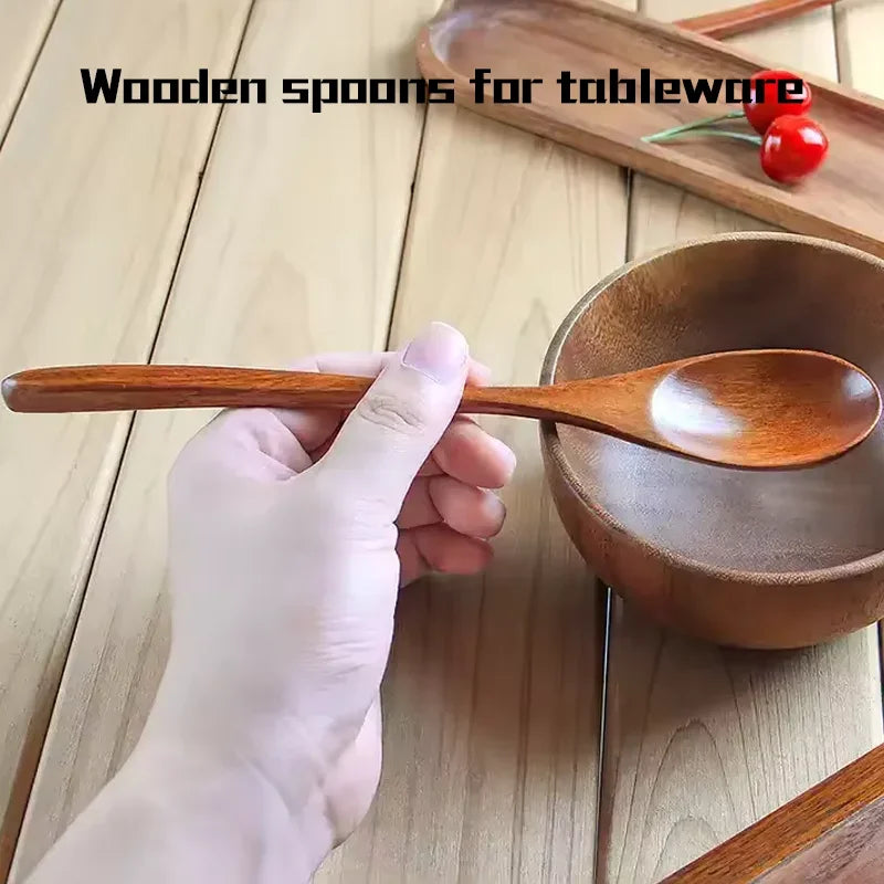 6Pcs Wooden Spoons Set, Kitchen Utensils for Soup, Dessert & Dinner Serving, Wood Cutlery