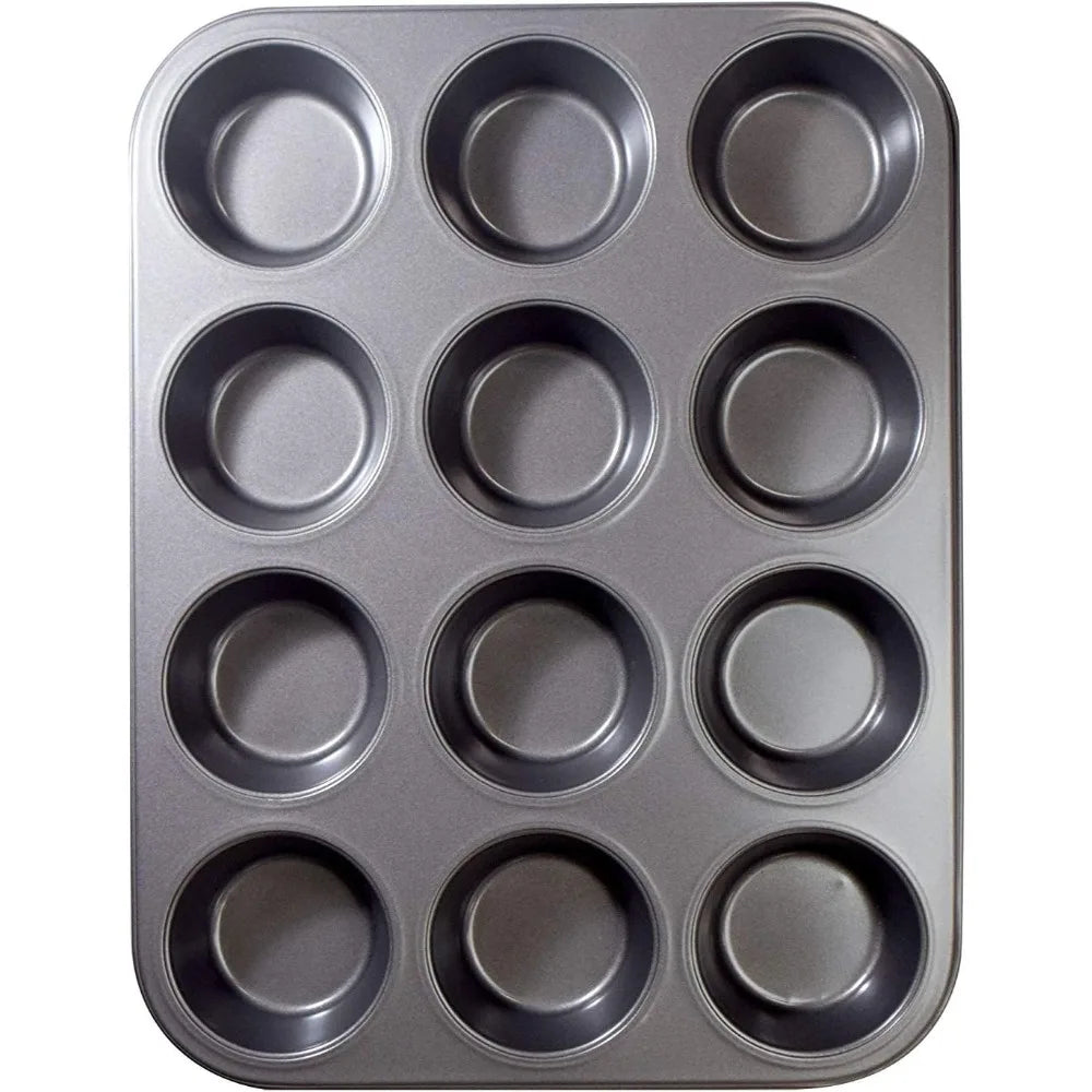 6 or12 Cups Nonstick Muffin and Cupcake Pan, Brownie Cake Pan, Carbon Steel bakeware for Oven Baking Gray