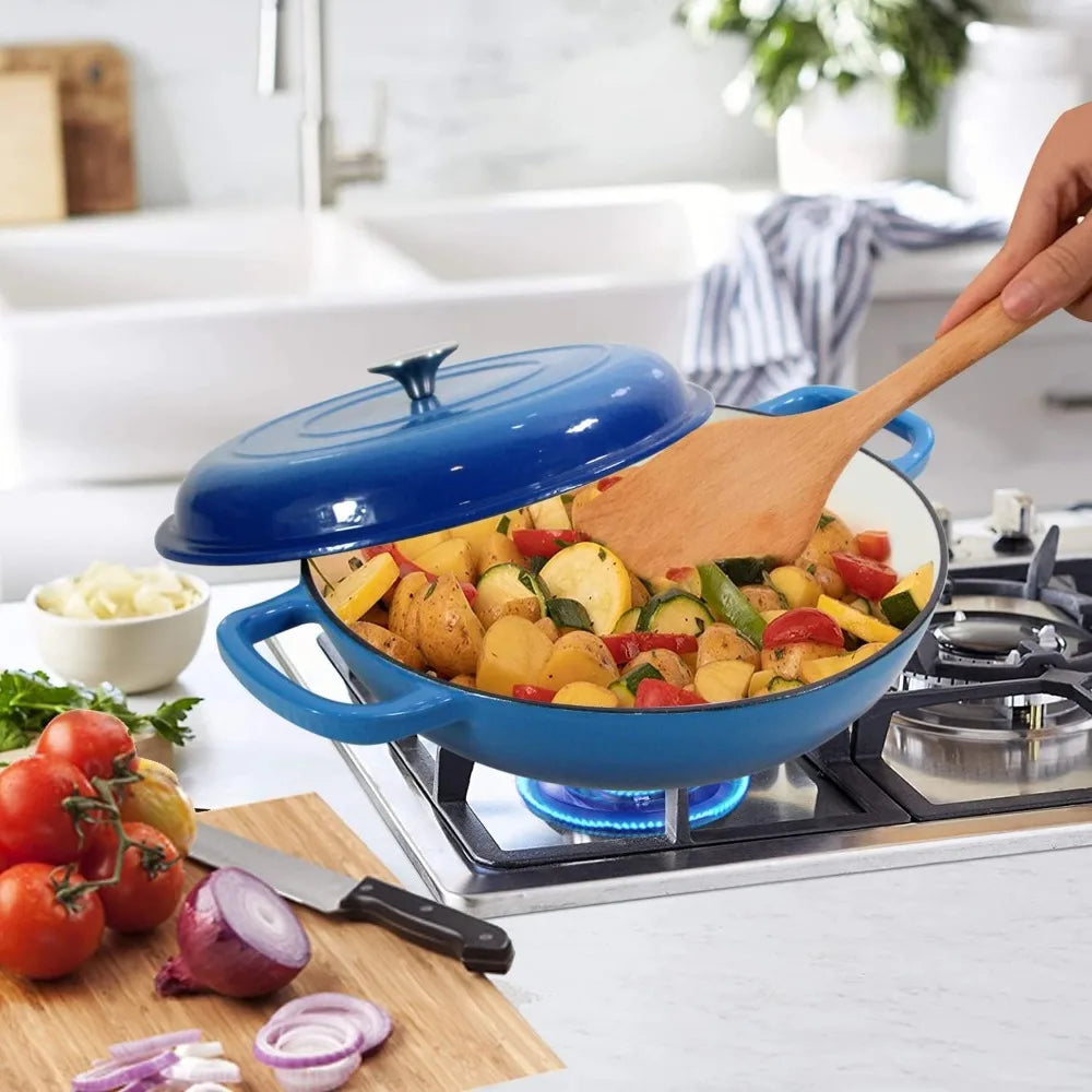 4.5L Dutch Oven Soup Pot Cast Iron Casserole Braiser Casserole Skillet with Lid and Dual Handles Dutch Oven Baking