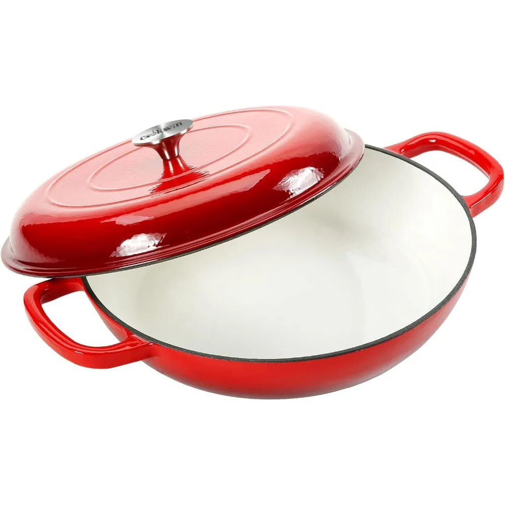 4.5L Dutch Oven Soup Pot Cast Iron Casserole Braiser Casserole Skillet with Lid and Dual Handles Dutch Oven Baking