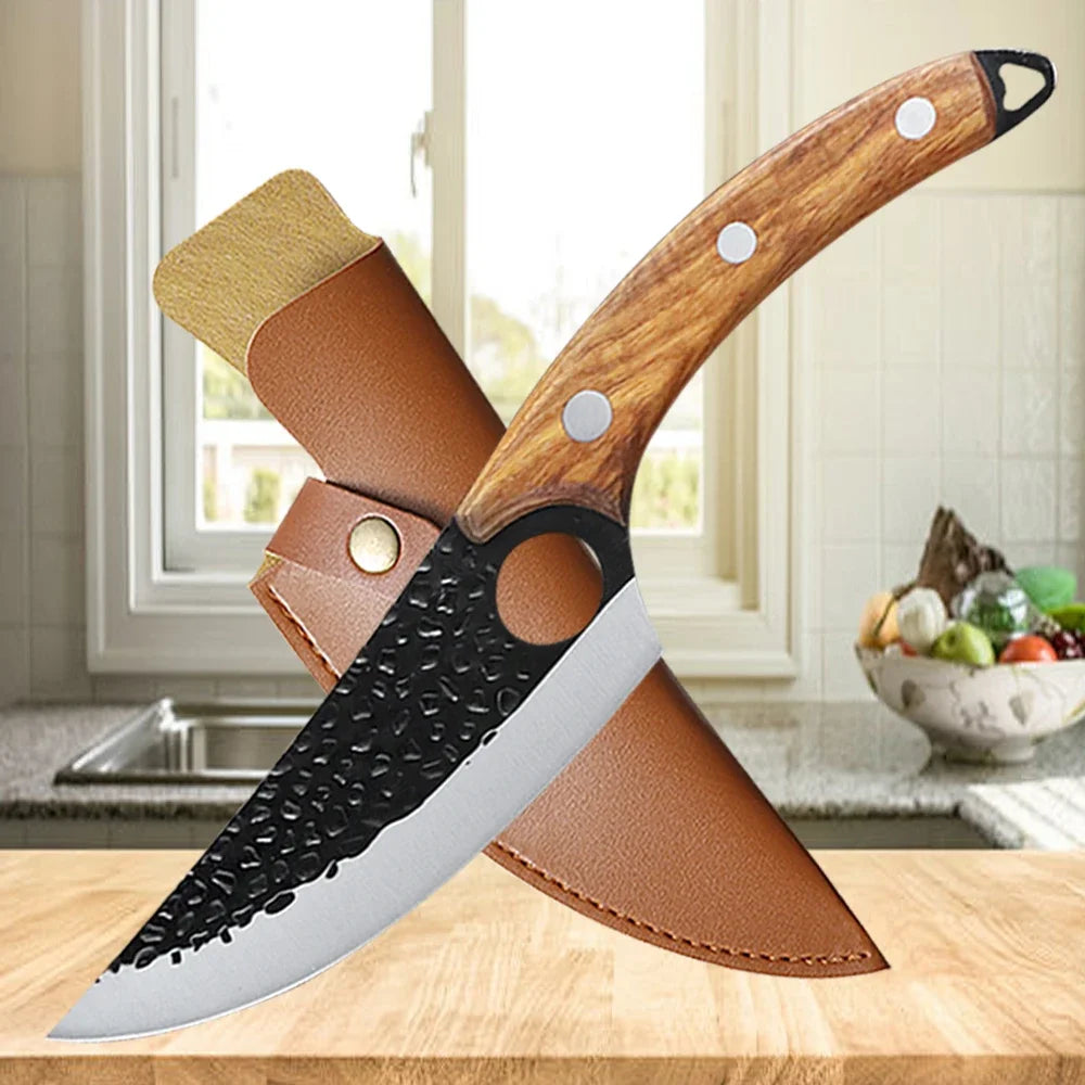 Multipurpose Chef Knives Meat Cleaver Kitchen Knife Hand-Forged Boning Knife Wooden Handle Stainless Steel Hammer Butcher Knife