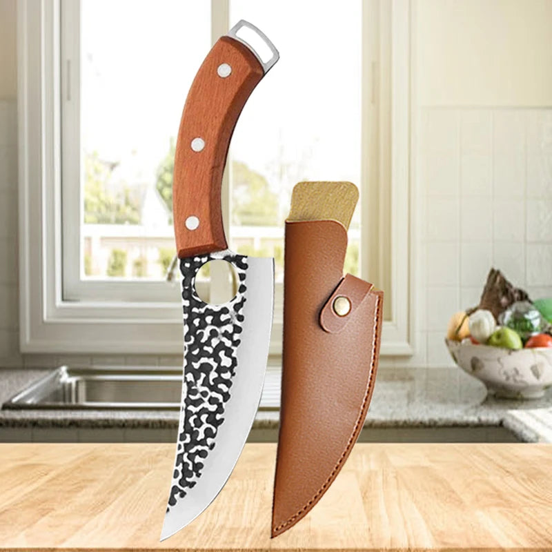 Multipurpose Chef Knives Meat Cleaver Kitchen Knife Hand-Forged Boning Knife Wooden Handle Stainless Steel Hammer Butcher Knife