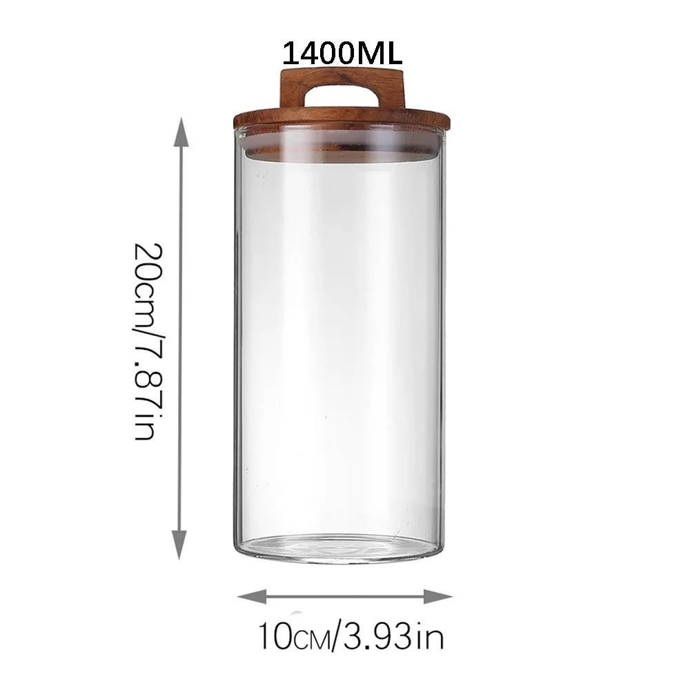 1pc Glass Storage Jar with Wood Lid,Transparent,Resistant Container for Kitchen Food,Nuts,Candy,Spices,Glass Storage Canisters