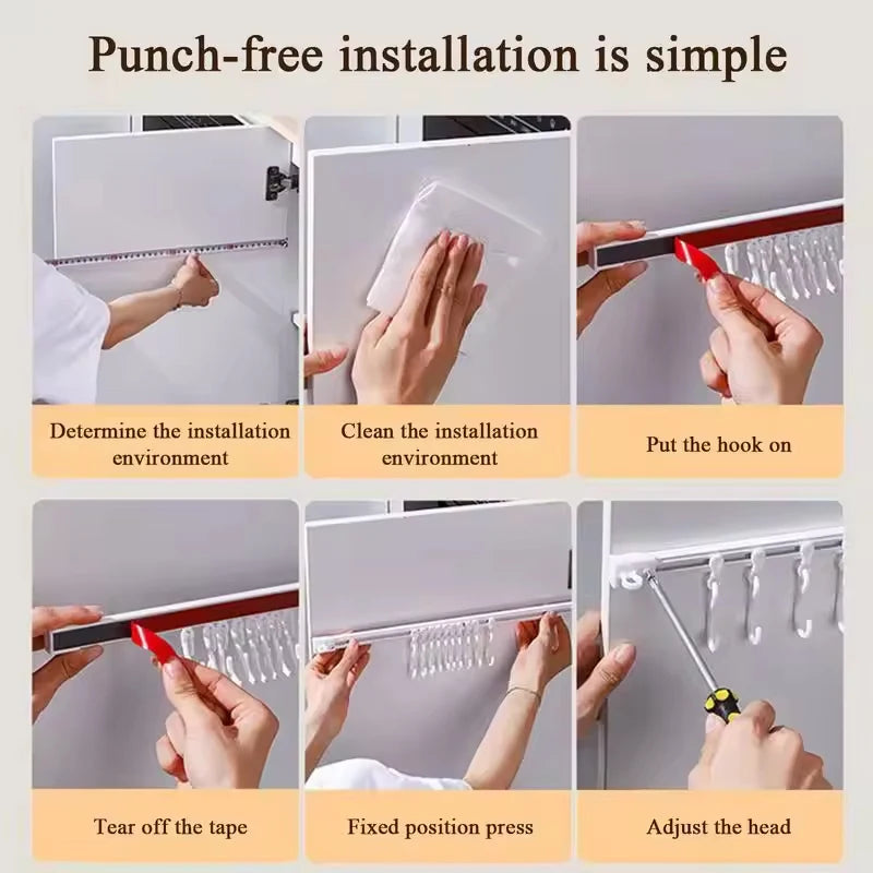 Utensil Hanger Under Cabinet Wall-Mounted Utensil Holder Adhesive No Drilling Spatula Storage Space Saving Home Organizer For