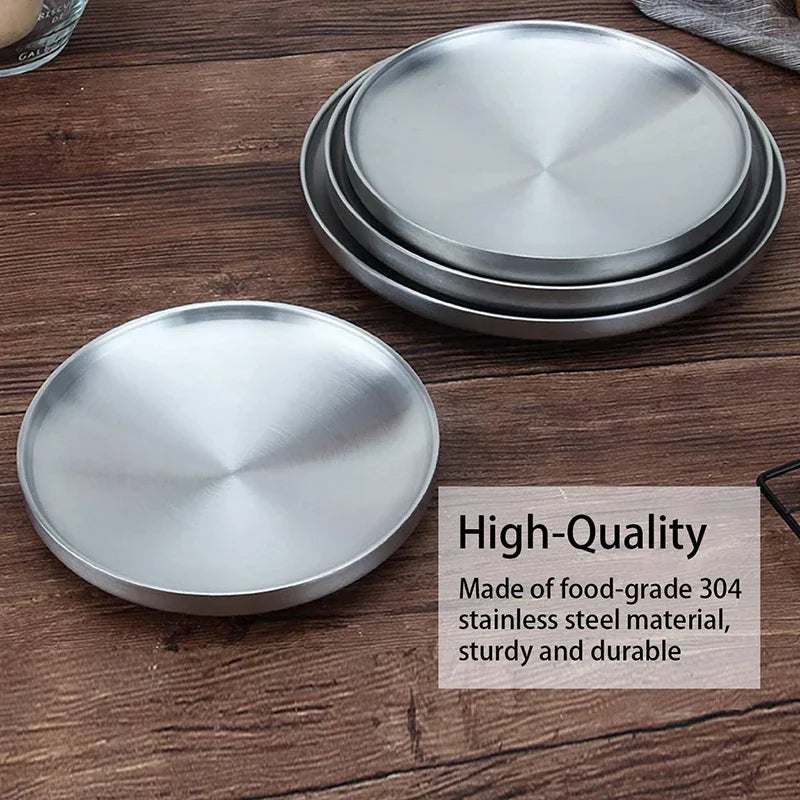 4Pcs/Set 304 Stainless Steel Round Plates, Double-Walled Insulated Dinner Plate, Plates for Snack, Dishes and Fruit