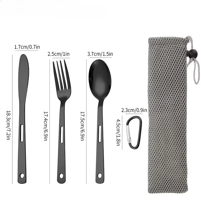 Spoon Fork Knife Sets Stainless Steel Outdoor Tableware with Storage Bag For Home Travel Camping Picnic Portable Tools