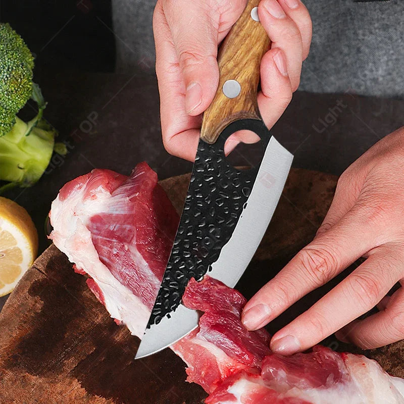 Multipurpose Chef Knives Meat Cleaver Kitchen Knife Hand-Forged Boning Knife Wooden Handle Stainless Steel Hammer Butcher Knife