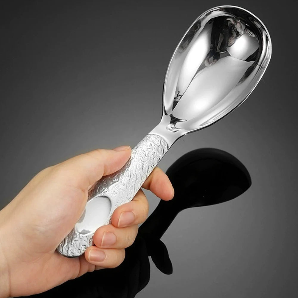 Super Exquisite 3pcs Spoon Set Classical Design Retro Stone Texture Ladle/Rice Scoop Floral Pattern Round-Tip Spoons Tableware