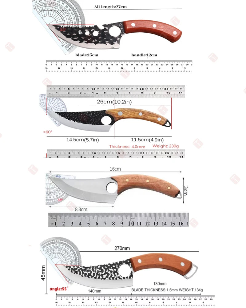 Multipurpose Chef Knives Meat Cleaver Kitchen Knife Hand-Forged Boning Knife Wooden Handle Stainless Steel Hammer Butcher Knife