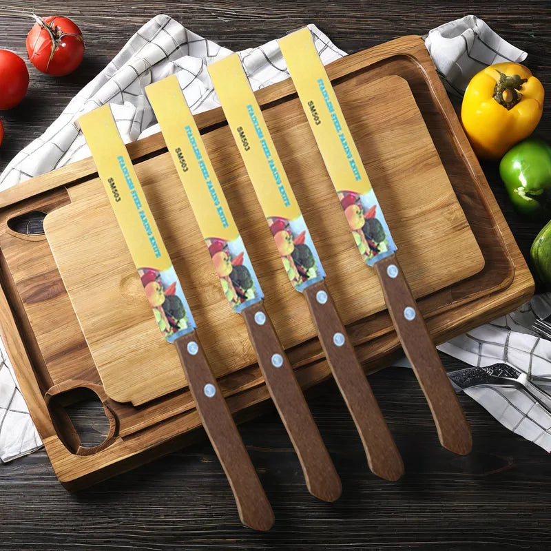 Kitchen knife with sawtooth edge, steak knife, wooden handle, stainless steel 1/2/4/8 piece set, kitchen accessory fruit knife