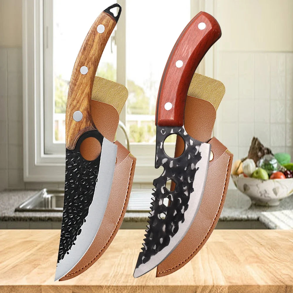 Multipurpose Chef Knives Meat Cleaver Kitchen Knife Hand-Forged Boning Knife Wooden Handle Stainless Steel Hammer Butcher Knife