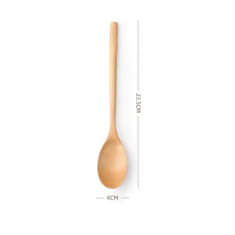 Long Wooden Teaspoons Kitchen Cooking Utensils for Soup Tea Honey Stirring Spoon Ladle Soup Spoon and Fork
