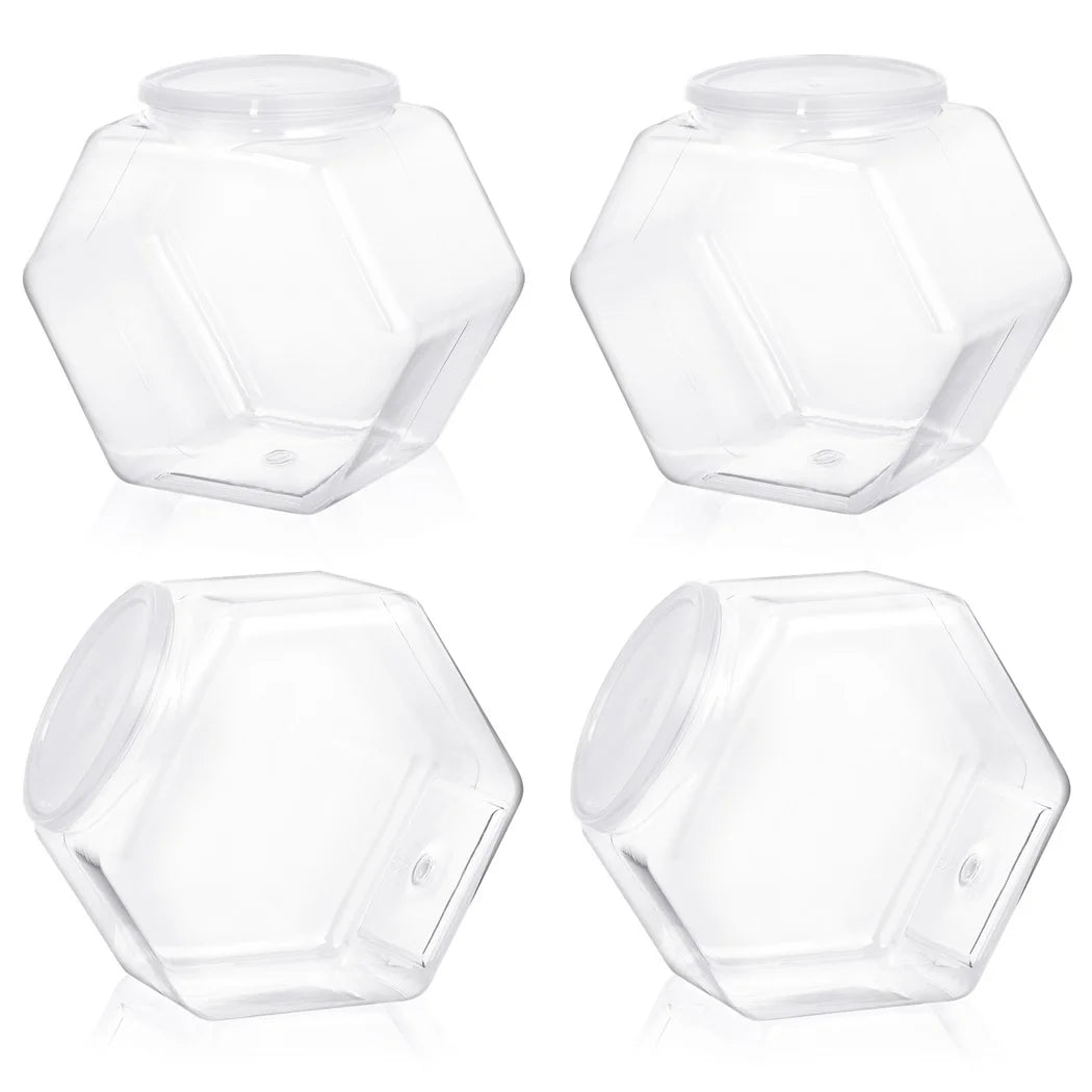 4Pcs Plastic Hexagon Candy Jars Plastic Cookie Jars 72oz Food Storage Container Reusable Cookie Container Countertop Organizer