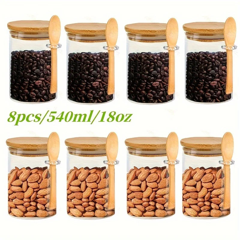 18oz Airtight Glass Jars With Lids And Spoons, Candy Jars With Lids, Clear Spice Jars, Small Food Storage Containers