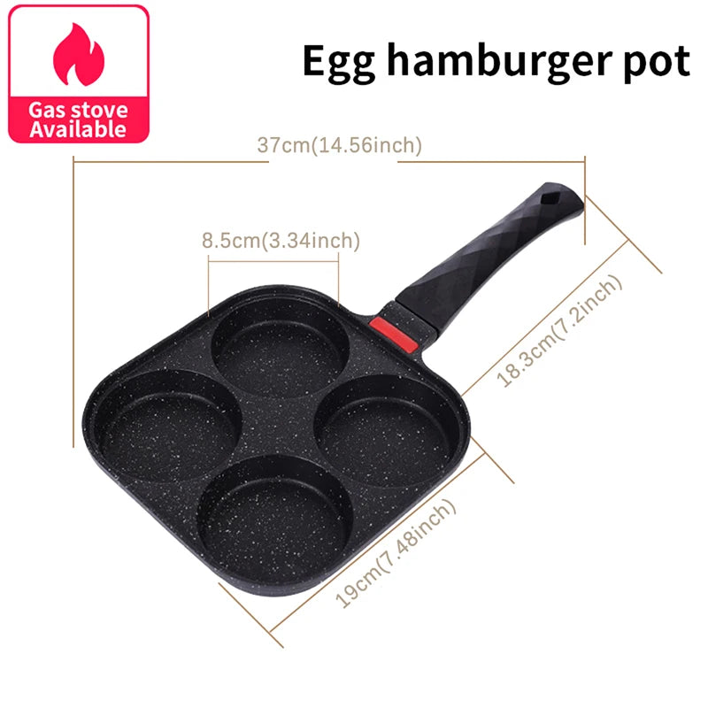 Four-hole Frying Pot Pan Thickened Pan Non-stick Egg Pancake Steak Pan Cooking Egg Ham Pans Breakfast Maker Cookware