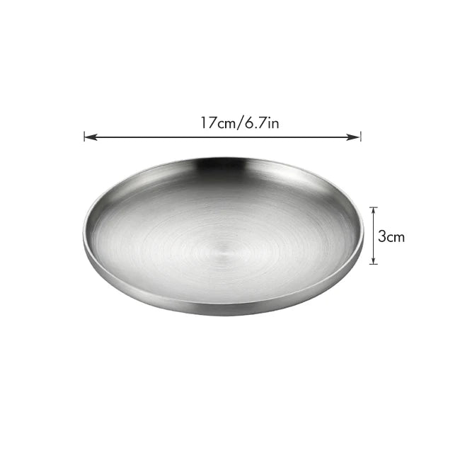 304 Stainless Steel Round Plate, Double-Walled Insulated Dinner Plate, Plates for Snack, Dishes & Fruit