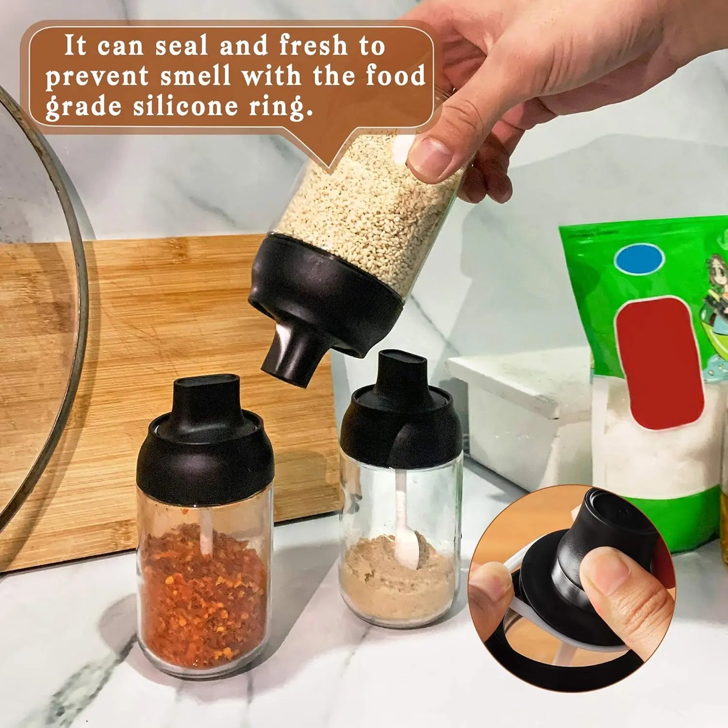 Spice Containers Glass Kitchen Condiment Containers with Lids Small Spoons for Spice Jars Moisture-Proof Seasonings Container