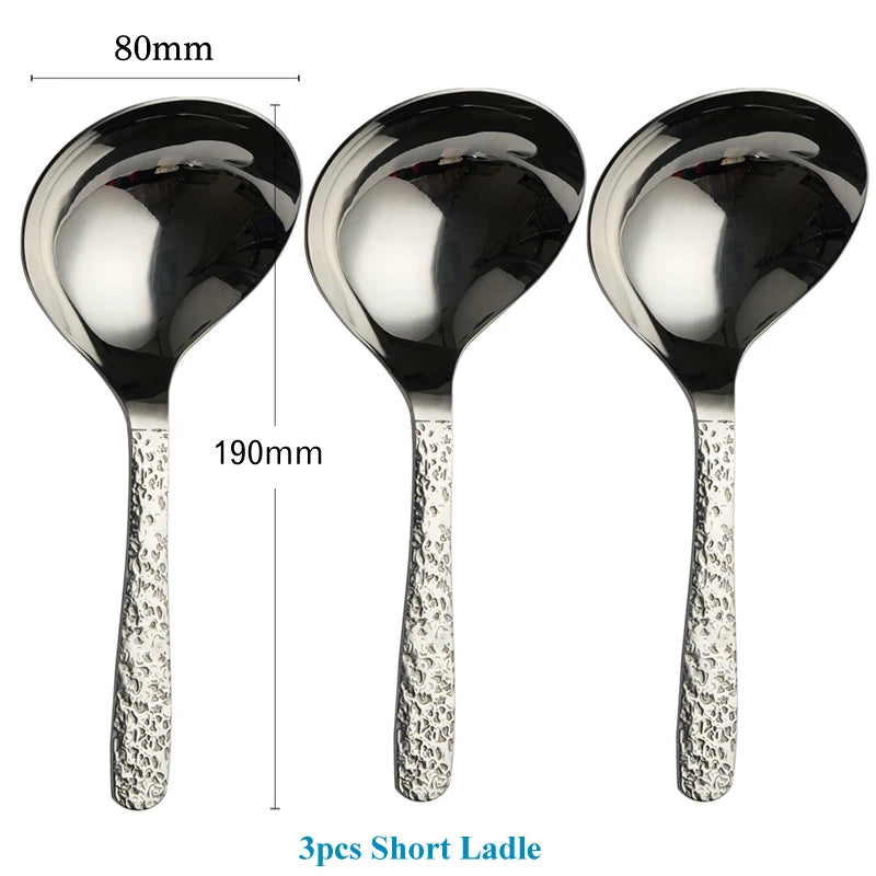 Super Exquisite 3pcs Spoon Set Classical Design Retro Stone Texture Ladle/Rice Scoop Floral Pattern Round-Tip Spoons Tableware