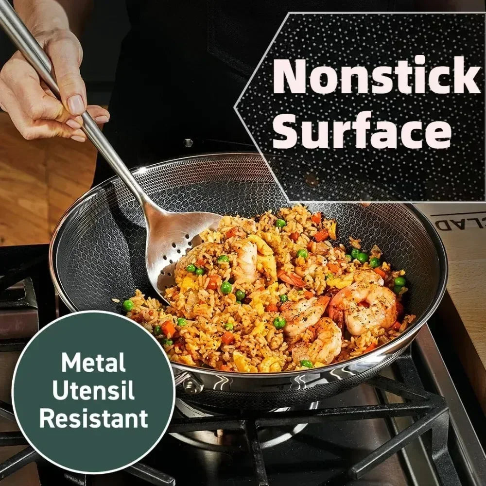 Nonstick Wok Saute Pan Induction Frying Pan Stay-Cool Handle Dishwasher-Friendly Compatible with All Cooktops PFOA FREE PFAS